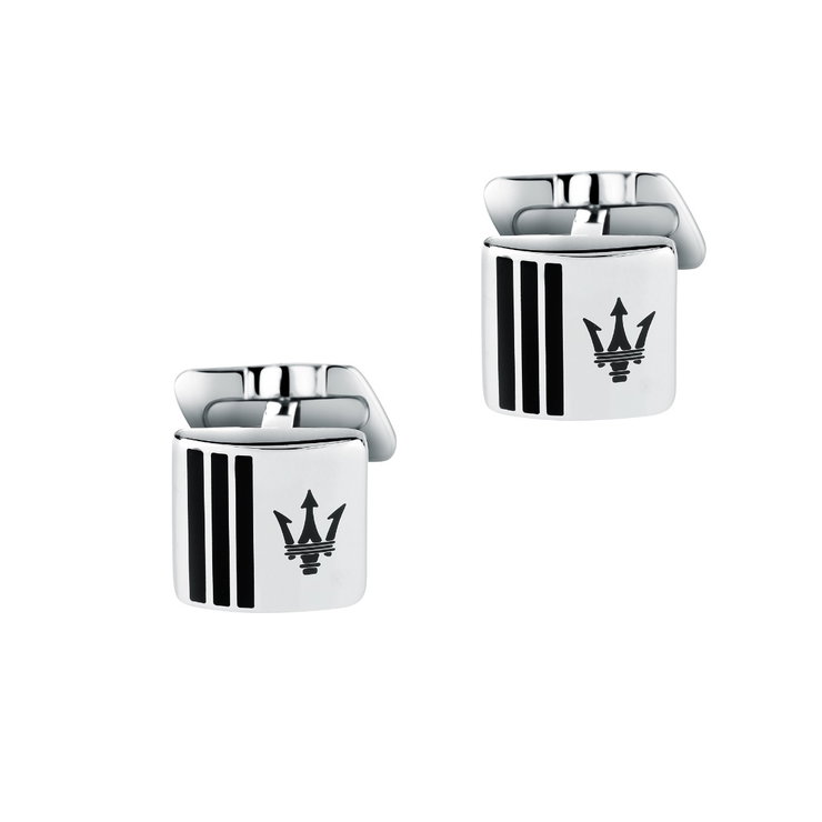 Maserati Cufflink For Men Black , Stainless Steel Silver
