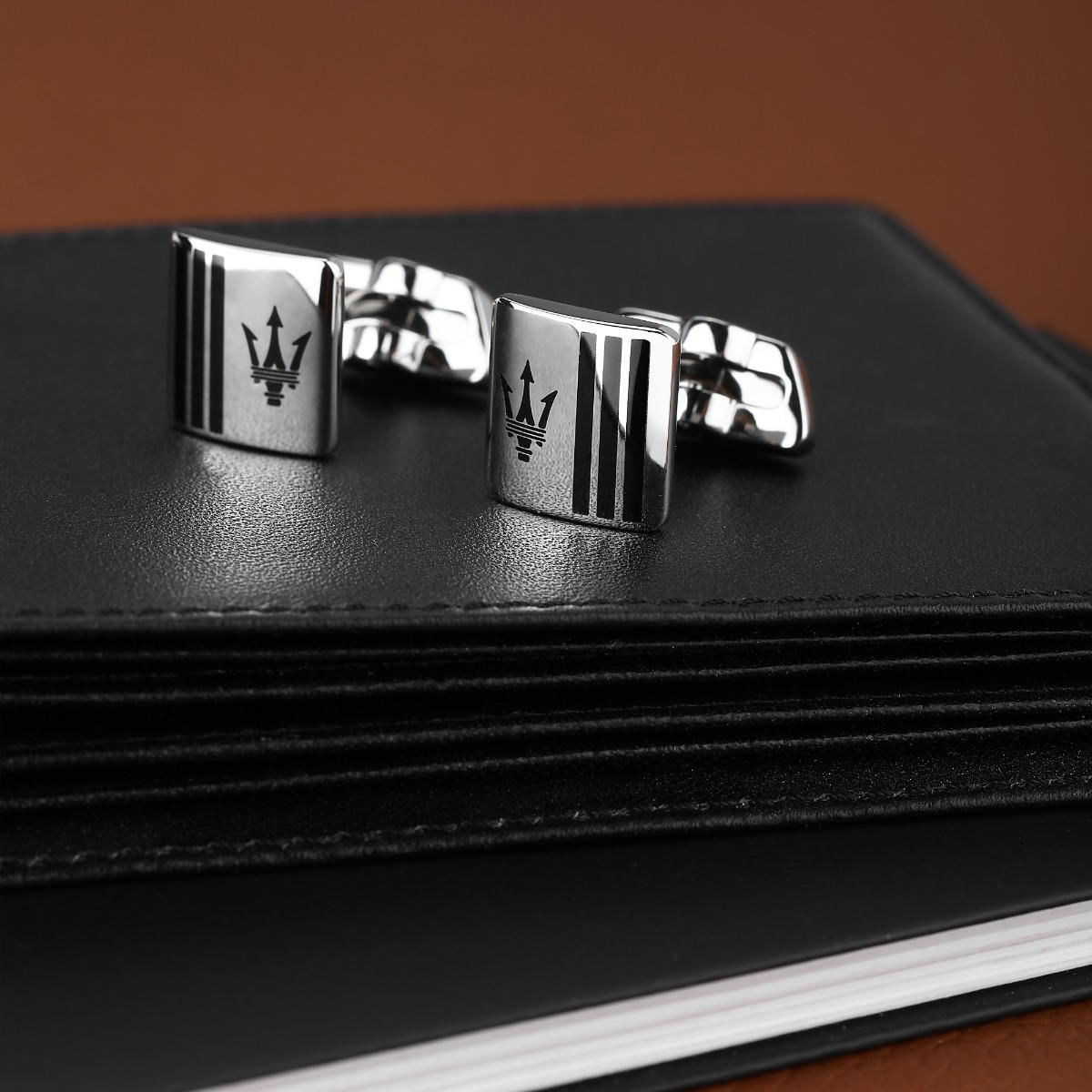 Maserati Cufflink For Men Black , Stainless Steel Silver 