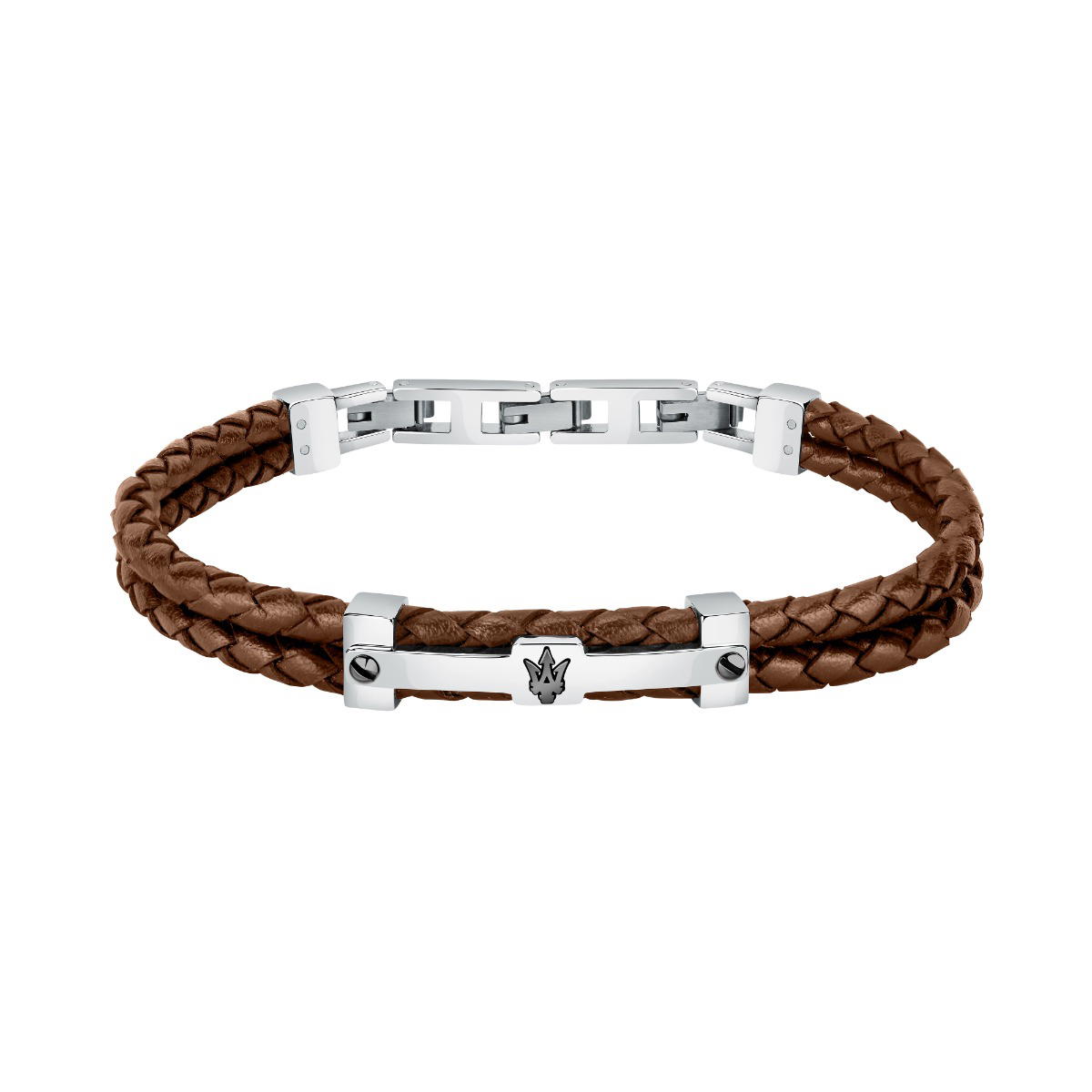 Maserati Bracelet For Men Leather, Brown / Silver
