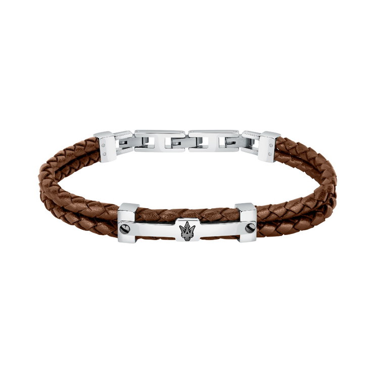 Maserati Bracelet For Men Leather, Brown / Silver