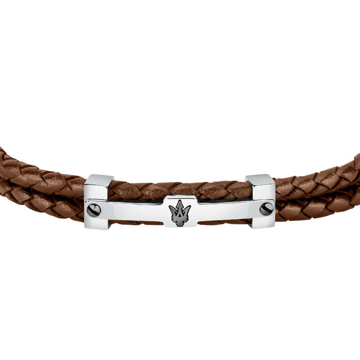 Maserati Bracelet For Men Leather, Brown / Silver