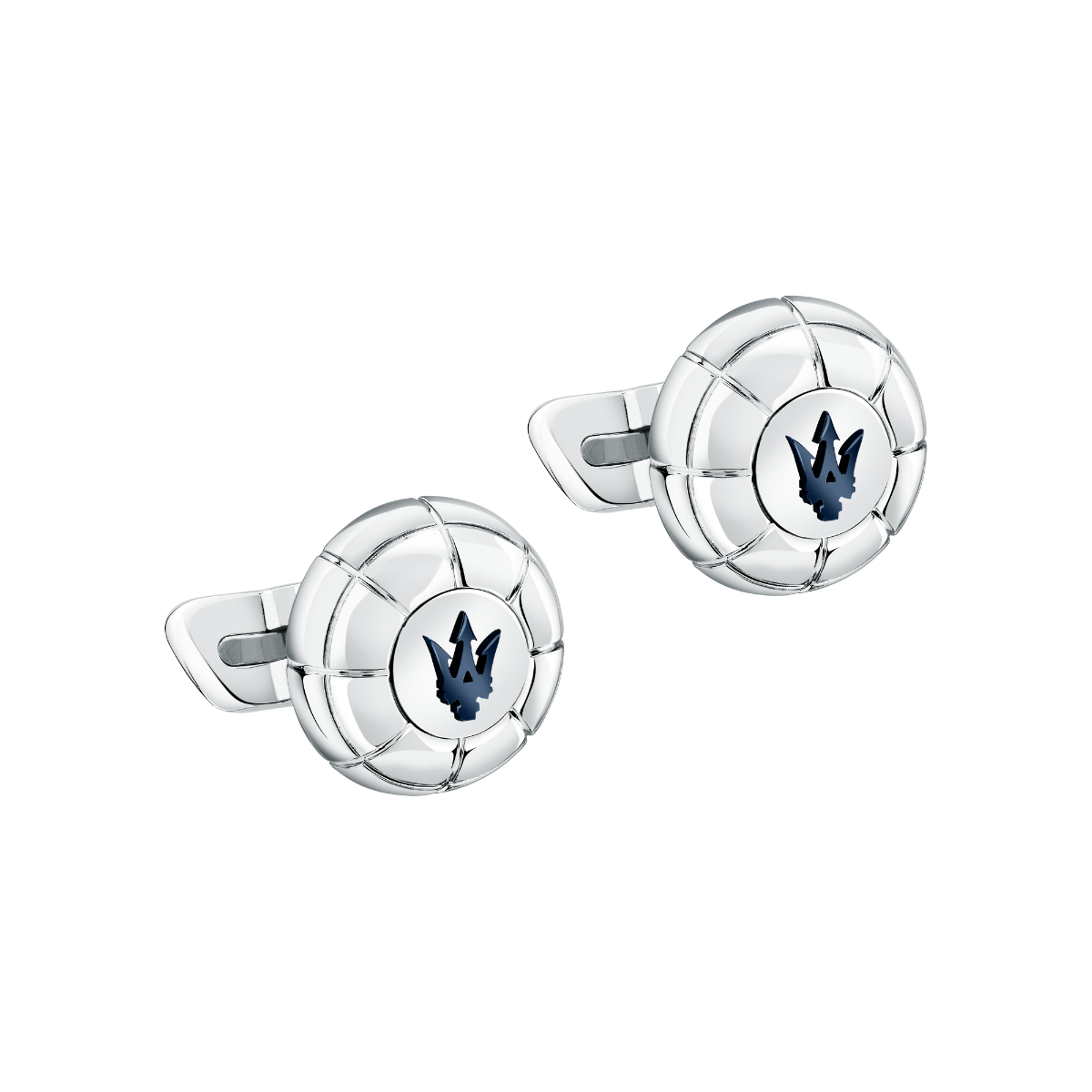 Maserati cufflink for men steel silver with blue logo
