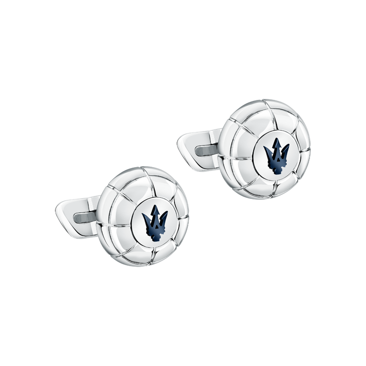 Maserati cufflink for men steel silver with blue logo