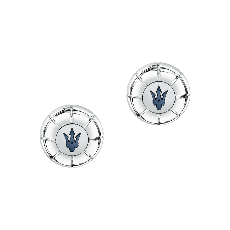 Maserati cufflink for men steel silver with blue logo