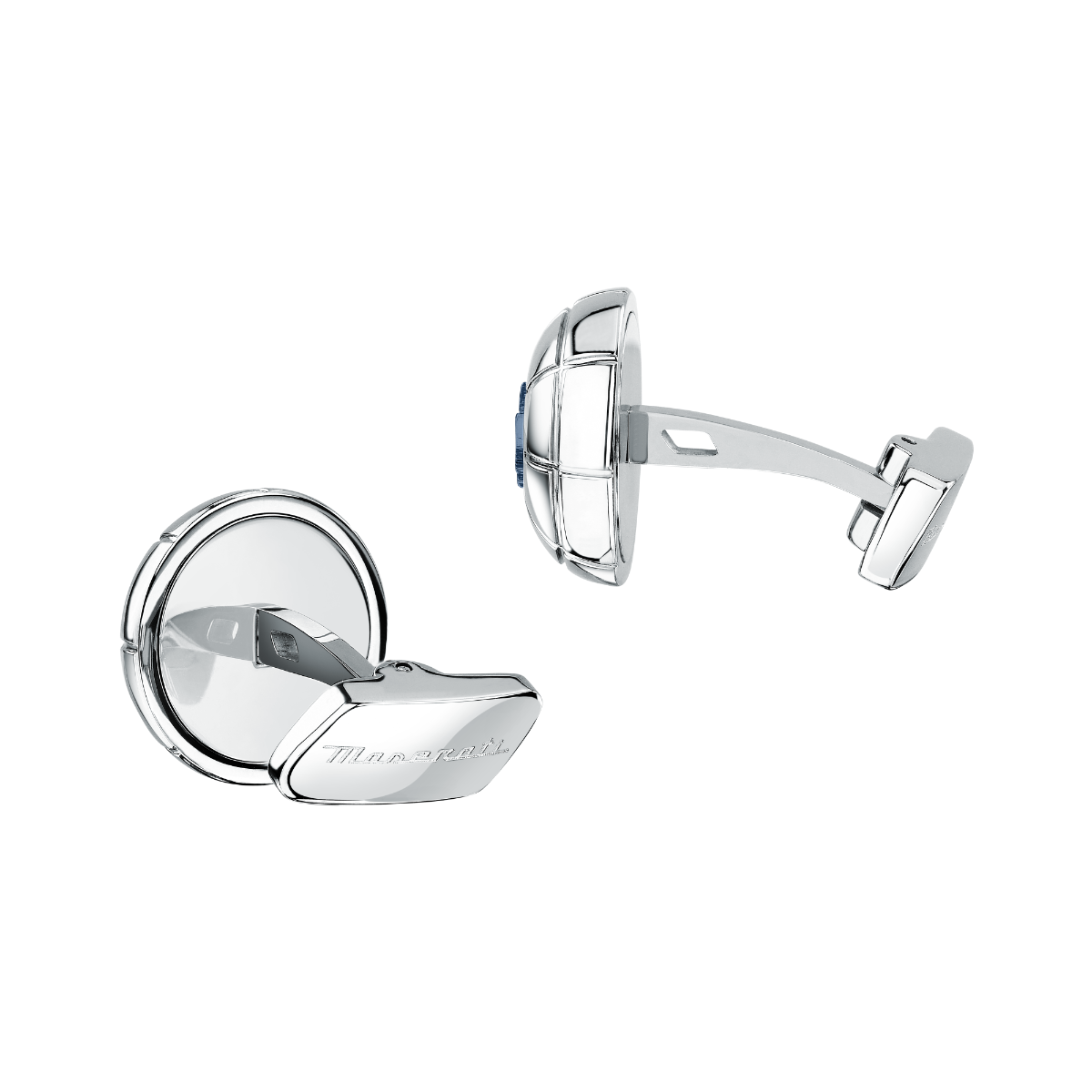 Maserati cufflink for men steel silver with blue logo