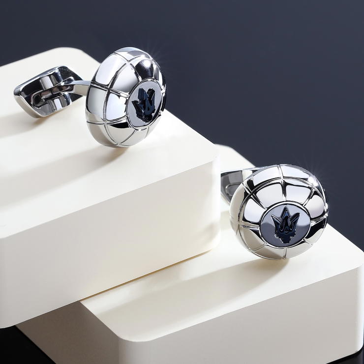 Maserati cufflink for men steel silver with blue logo