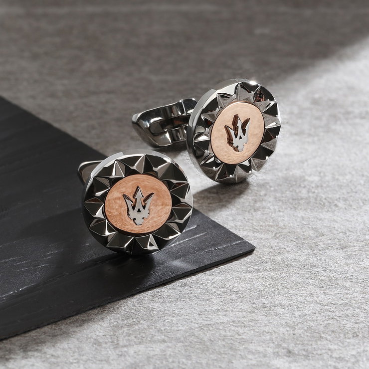 Maserati PYRAMID cufflink for men steel silver , Rose gold
