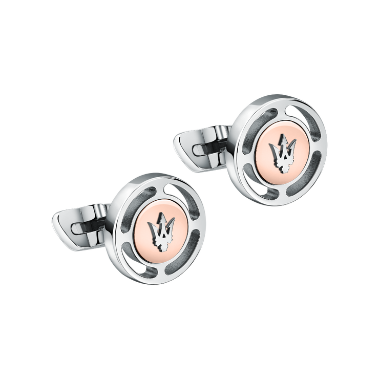 Maserati TRIDENT cufflink steel silver , Rose gold -JM4239IL14