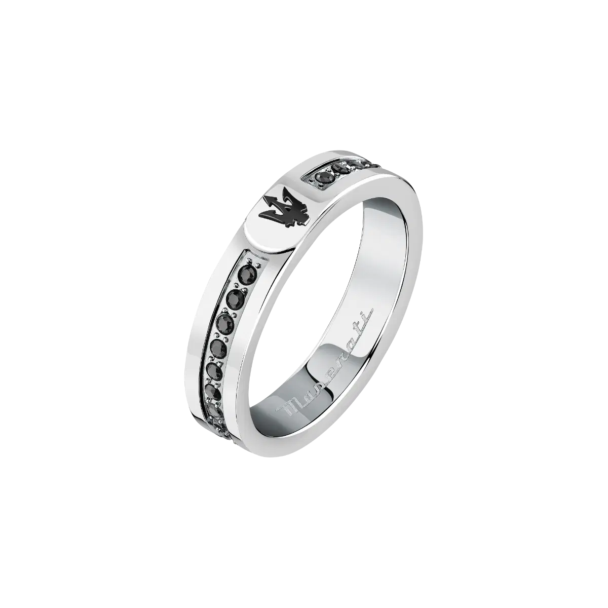 Maserati logo print ring for men silver , Black size 23
