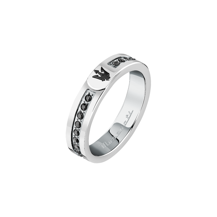 Maserati logo print ring for men silver , Black size 23