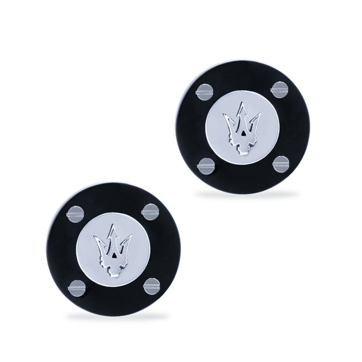 Maserati cufflink for gent steel black with silver logo