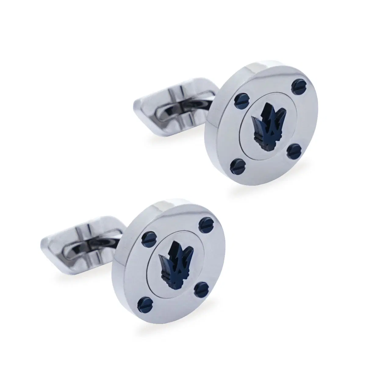 Maserati cufflink for men steel silver / blue logo