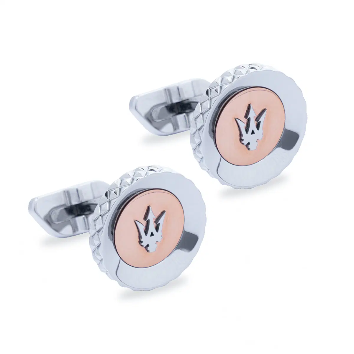 Maserati logo cufflink for men stainless silver , Rose gold
