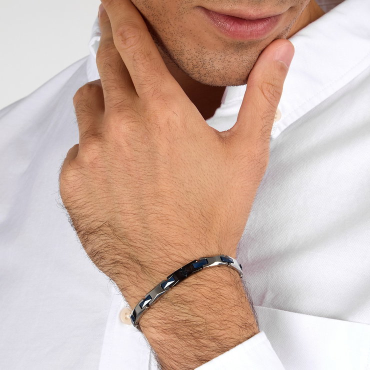 Maserati Men's Bracelet – Steel with Black & Blue Accents