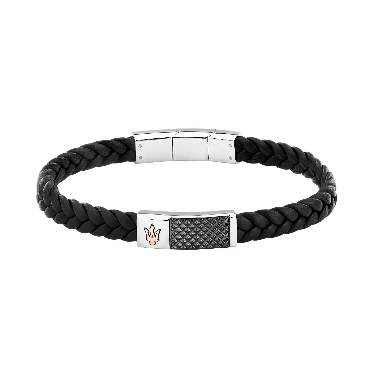 Maserati Men’s Leather Bracelet - Black Braided Leather