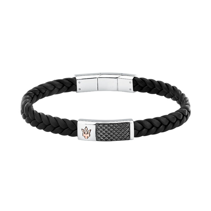 Maserati Men’s Leather Bracelet - Black Braided Leather