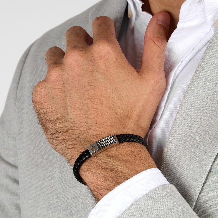 Maserati Men’s Leather Bracelet - Black Braided Leather