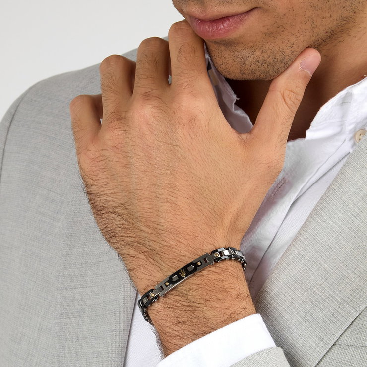 Maserati Men's Bracelet - Steel with Black Accents & Gold