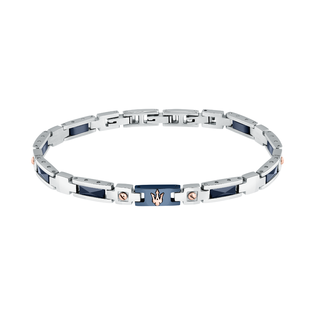 Maserati bracelet for gent steel silver with blue ceramic