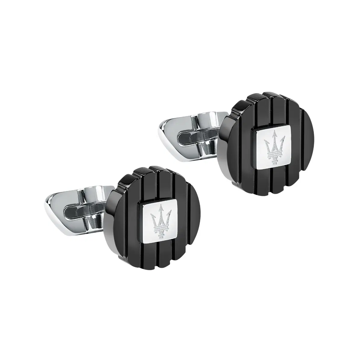 Maserati Men's Cufflinks - Black Steel with Engraved Logo