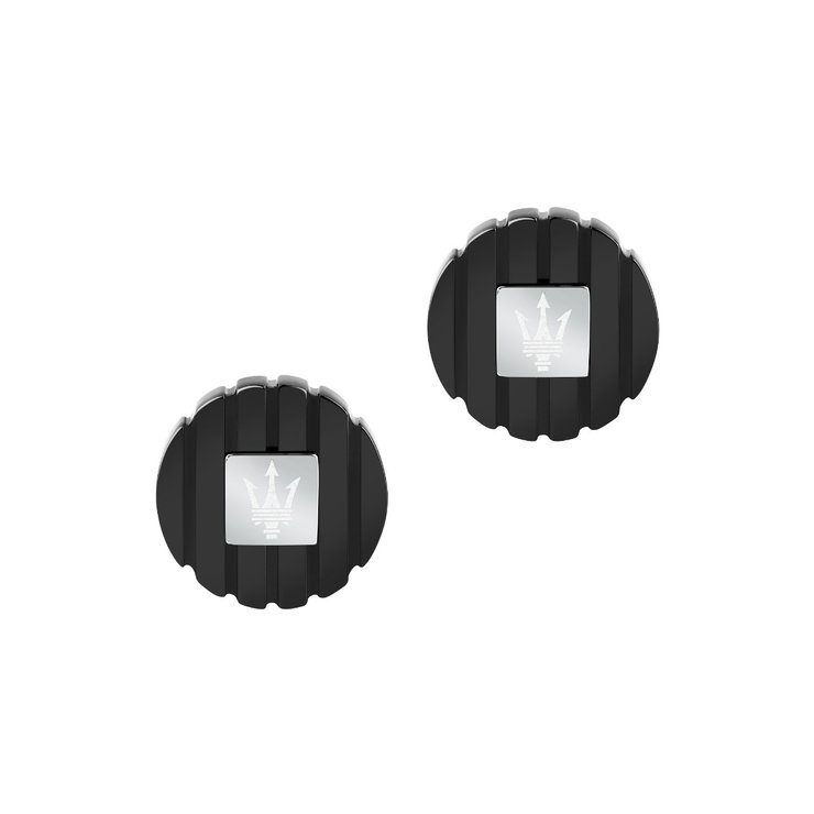 Maserati Men's Cufflinks - Black Steel with Engraved Logo