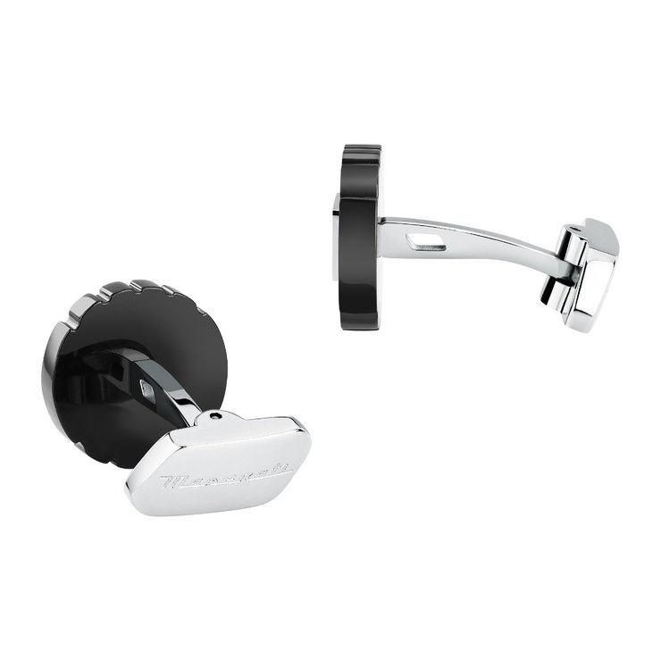Maserati Men's Cufflinks - Black Steel with Engraved Logo