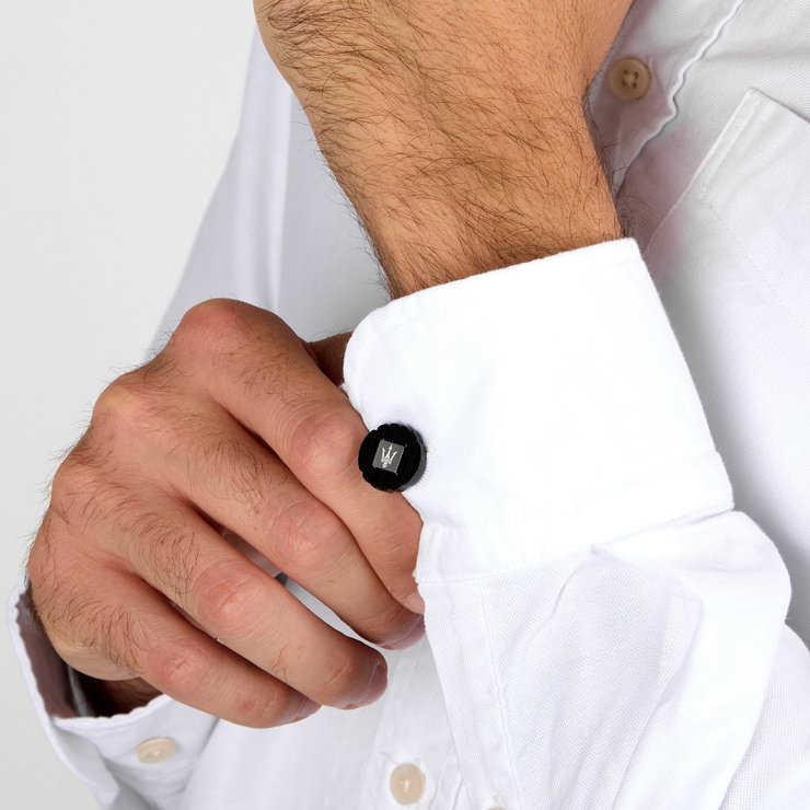 Maserati Men's Cufflinks - Black Steel with Engraved Logo