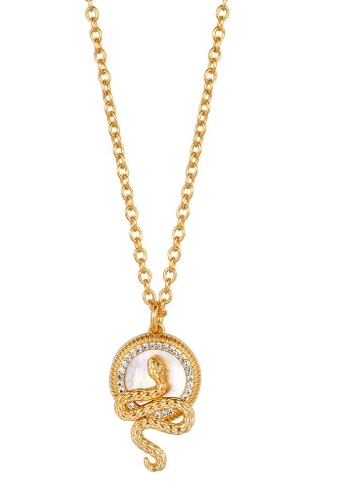 Just Cavalli Gold-Tone Snake Necklace with Mother-of-Pearl
