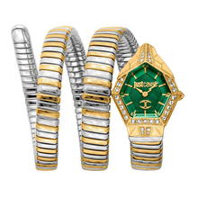 ساعة جست كافالى نسائية كوارتز بميناء أخضر وسوار بتصميم الأفعى 