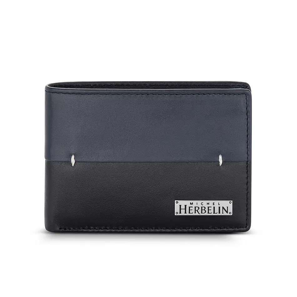 Michel Herbelin Small Slim Wallet Navy Black 4 Cards
