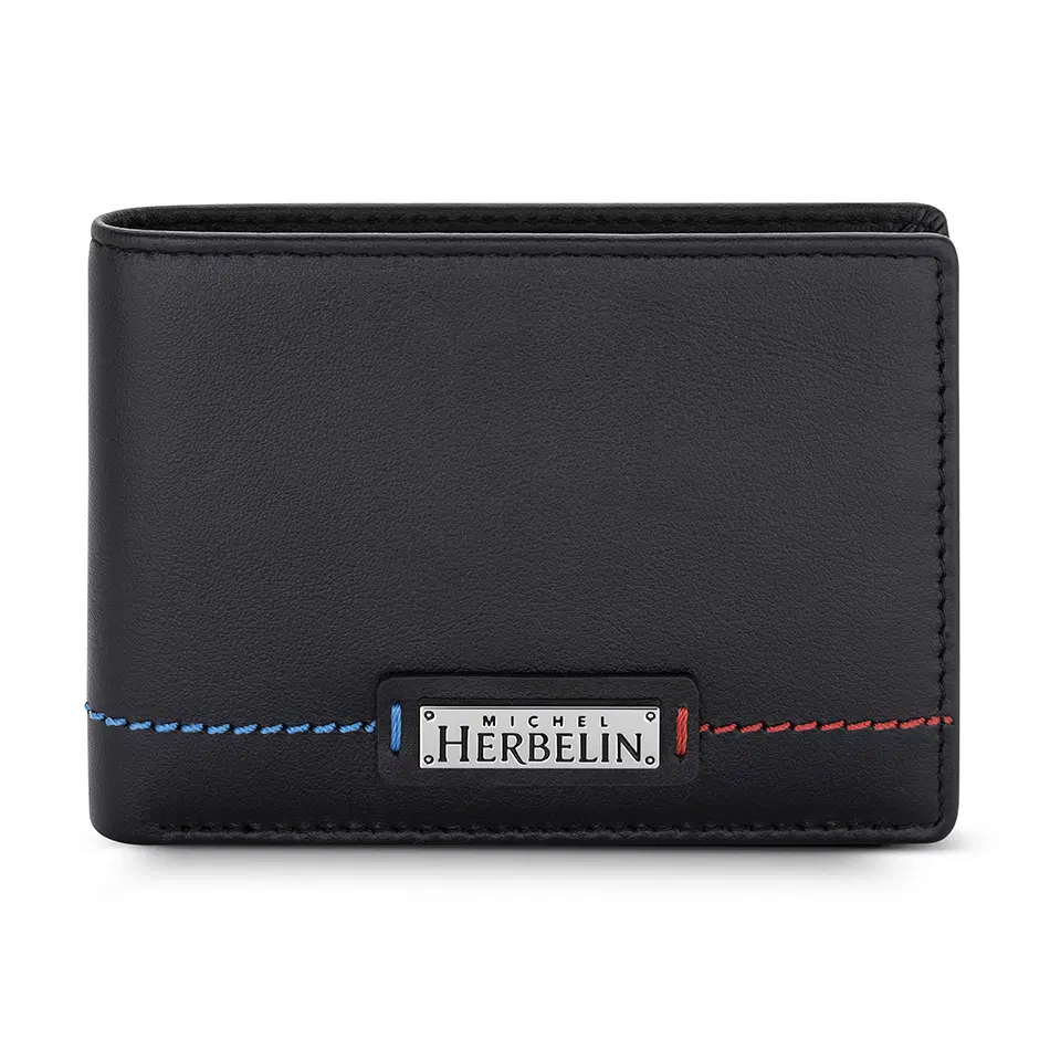 Michel Herbelin Small Slim Wallet Black For Men 4 Cards