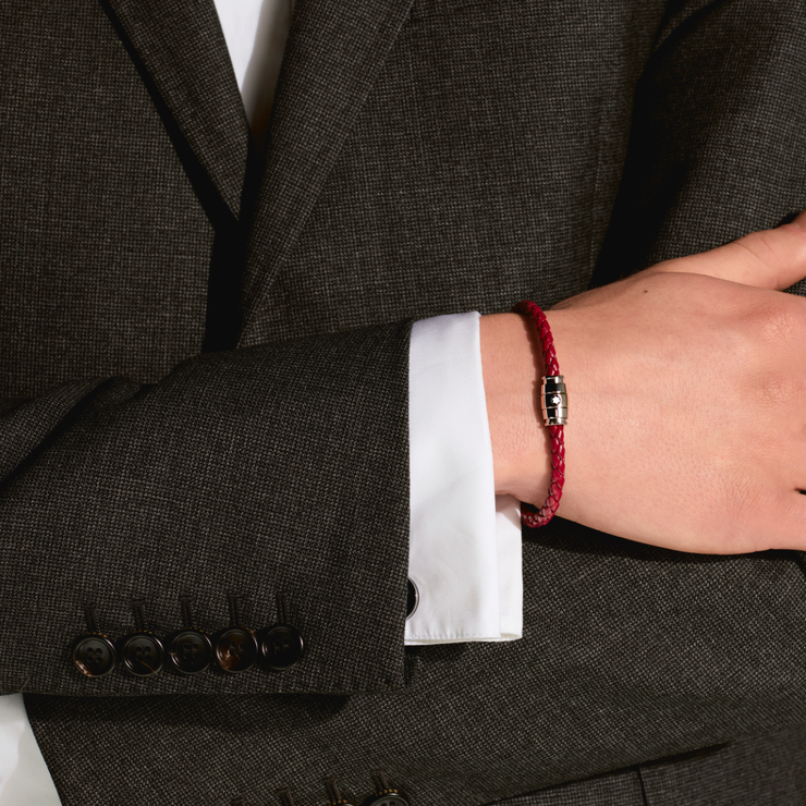 Montblanc Meisterstuck Red Leather Bracelet - Steel Rings