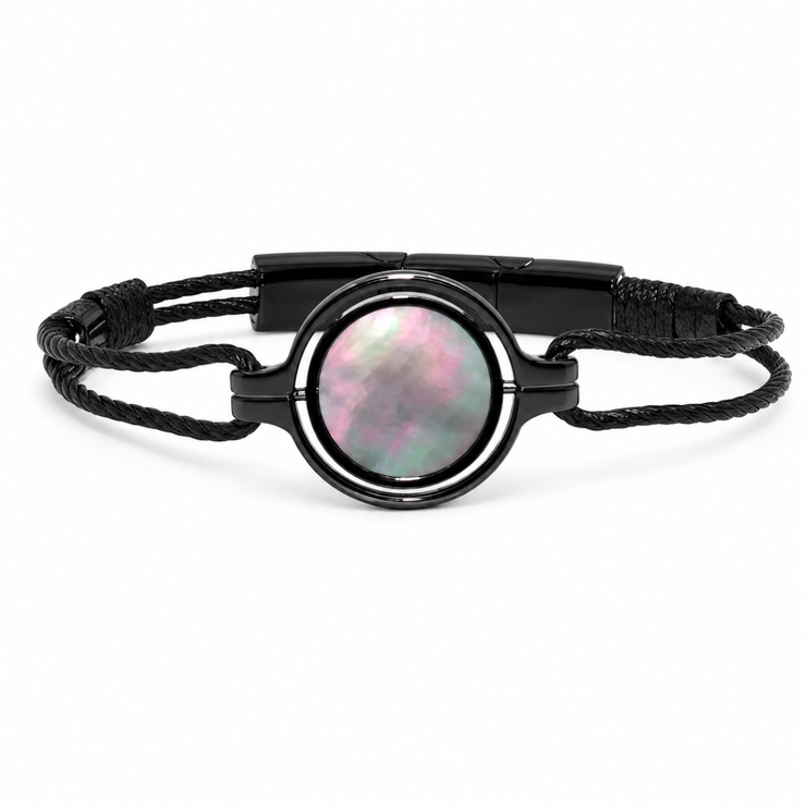 Cerruti 1881 gent bracelet black leather with Pearl