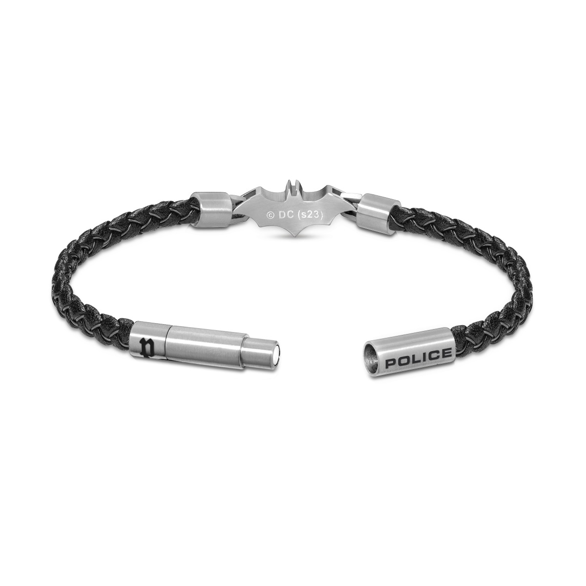 Police Forever Batman Men's Black Leather Bracelet 