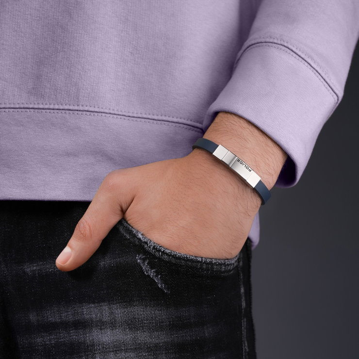 Police Men's Leather Bracelet - Blue Leather