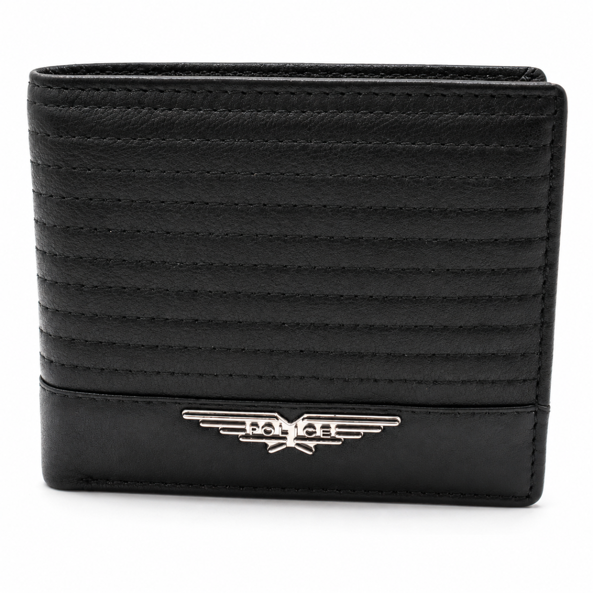 Police Men's Wallet - Black Quilted Leather with Metal Logo