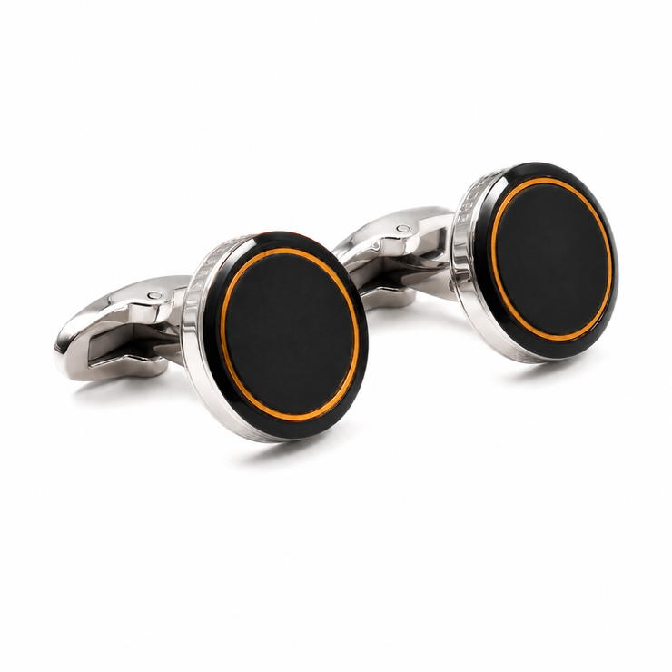 Saint Honore Round Black and Silver Cufflinks