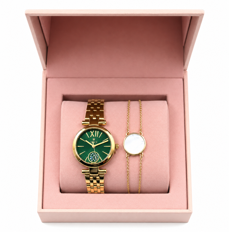 DICI Milano Women's Watch and Bracelet Set - Gold / Green