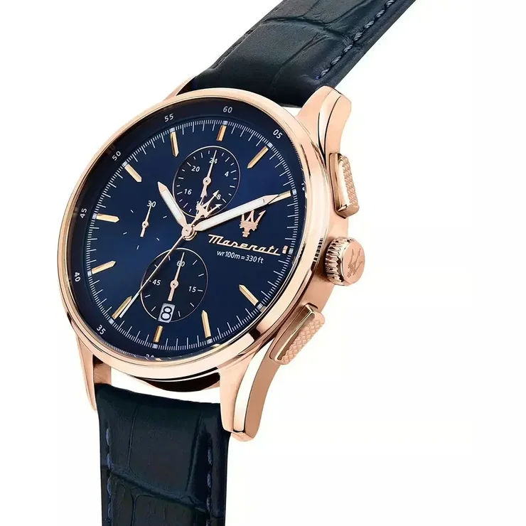 Maserati Sorpasso Men's Chronograph Watch - Blue Leather Strap