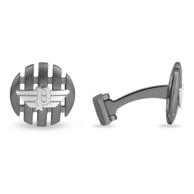 Police Cufflinks - Gunmetal Stainless Steel with Silver Logo