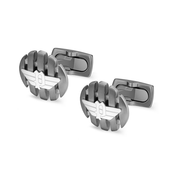 Police Cufflinks - Gunmetal Stainless Steel with Silver Logo