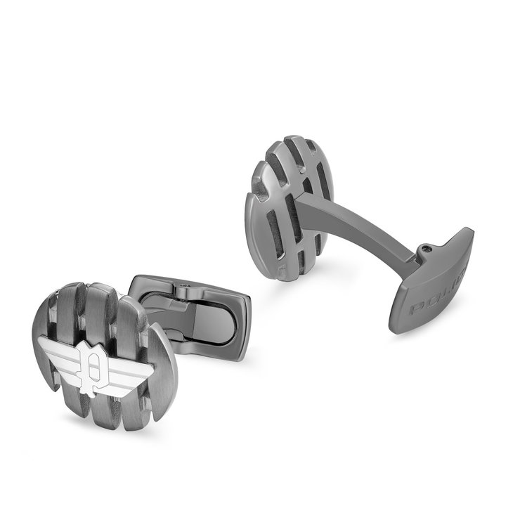 Police Cufflinks - Gunmetal Stainless Steel with Silver Logo