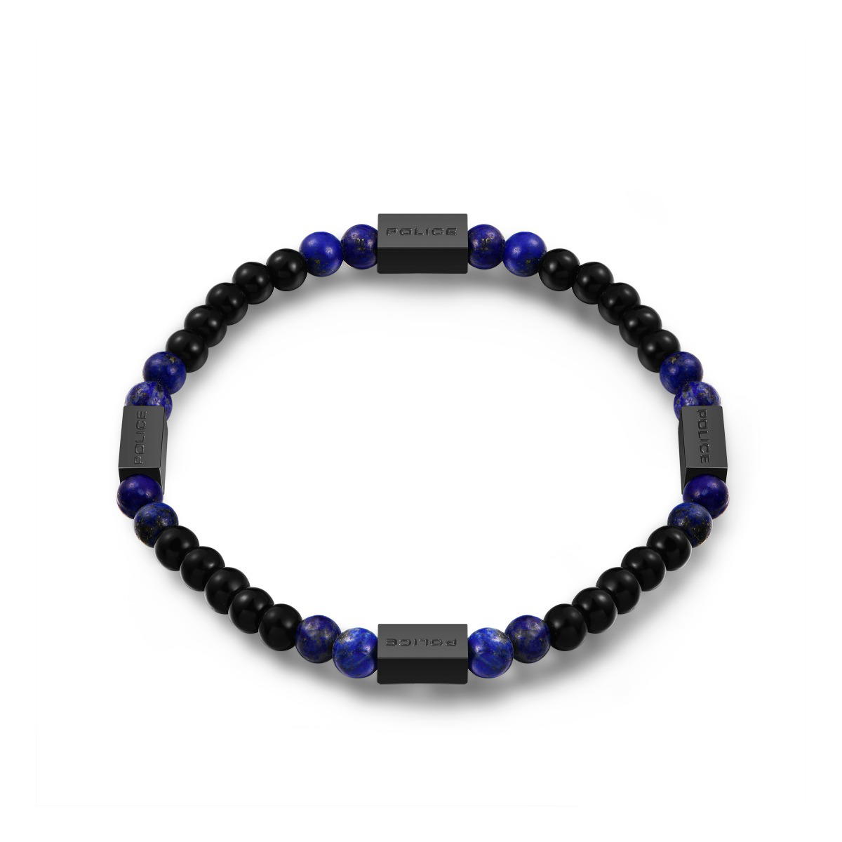 اسوارة شينيس من بوليس للرجال لون معدنى مع خرز لون اسود وازرق 