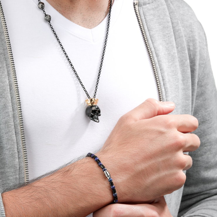 Police UC.SHINY bracelet for men black , Blue onyx