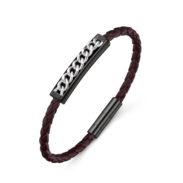 Police FETTER bracelet for men gun metal with brown leather
