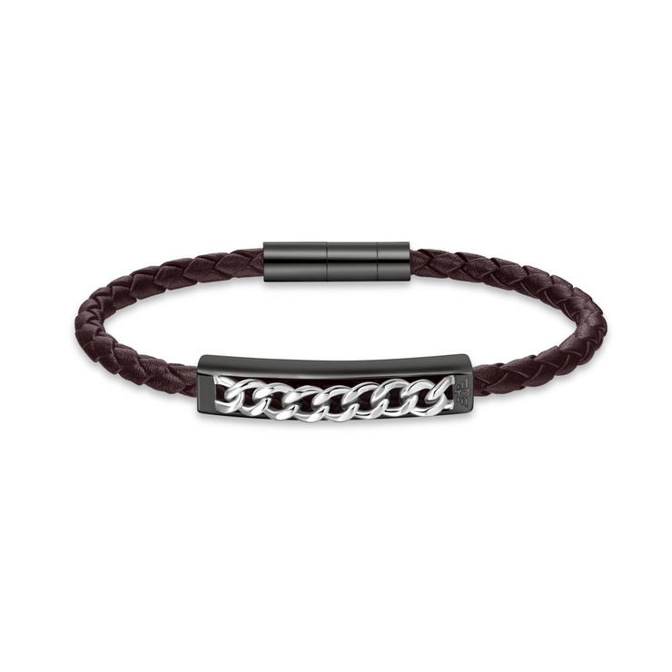 Police FETTER bracelet for men gun metal with brown leather 