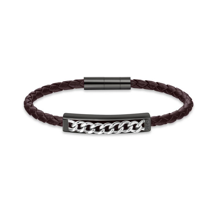 Police FETTER bracelet for men gun metal with brown leather
