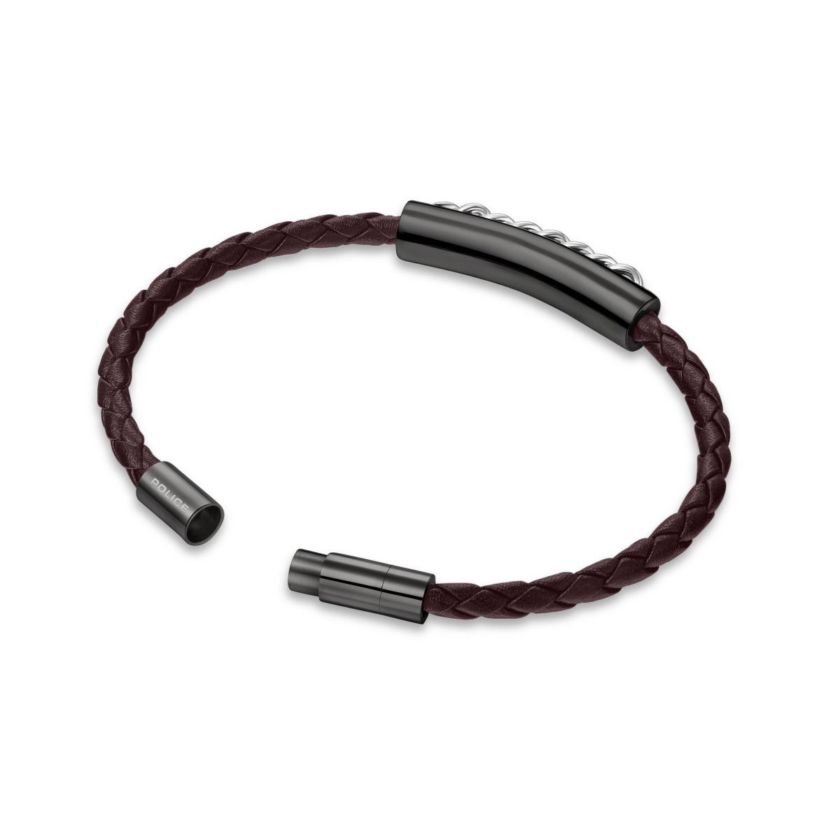 Police FETTER bracelet for men gun metal with brown leather 