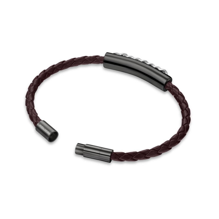 Police FETTER bracelet for men gun metal with brown leather 
