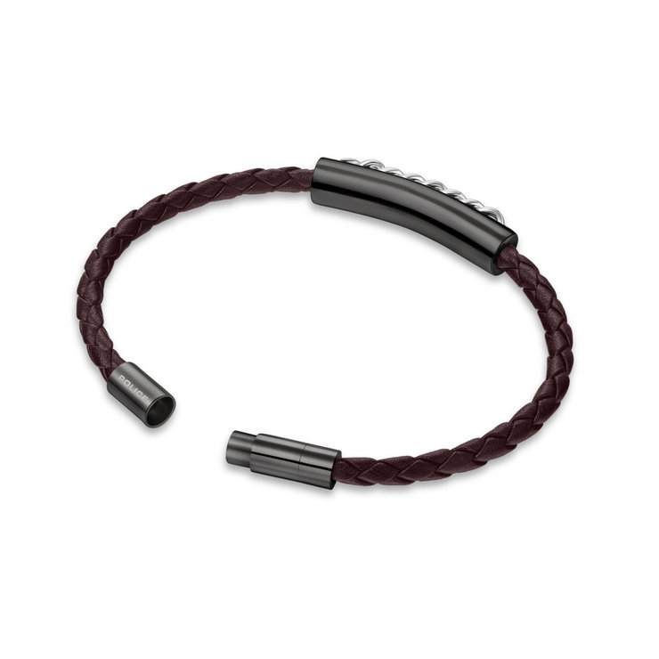 Police FETTER bracelet for men gun metal with brown leather